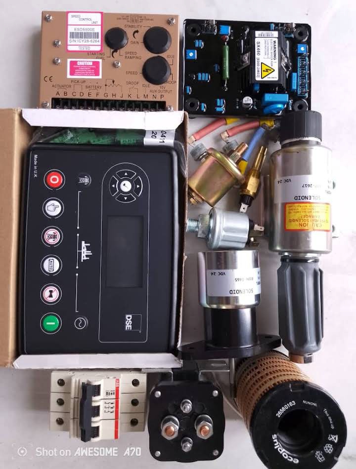 AVR, speed control unit, fuel solenoids, oil pressure sensors and filters for diesel generators