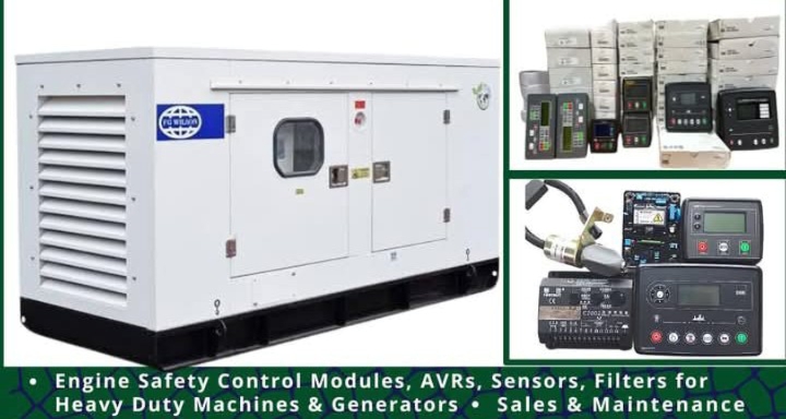 Diesel generator set alongside engine safety control modules, AVRs and sensors supplied by Sylvom Nigeria Limited in Lagos